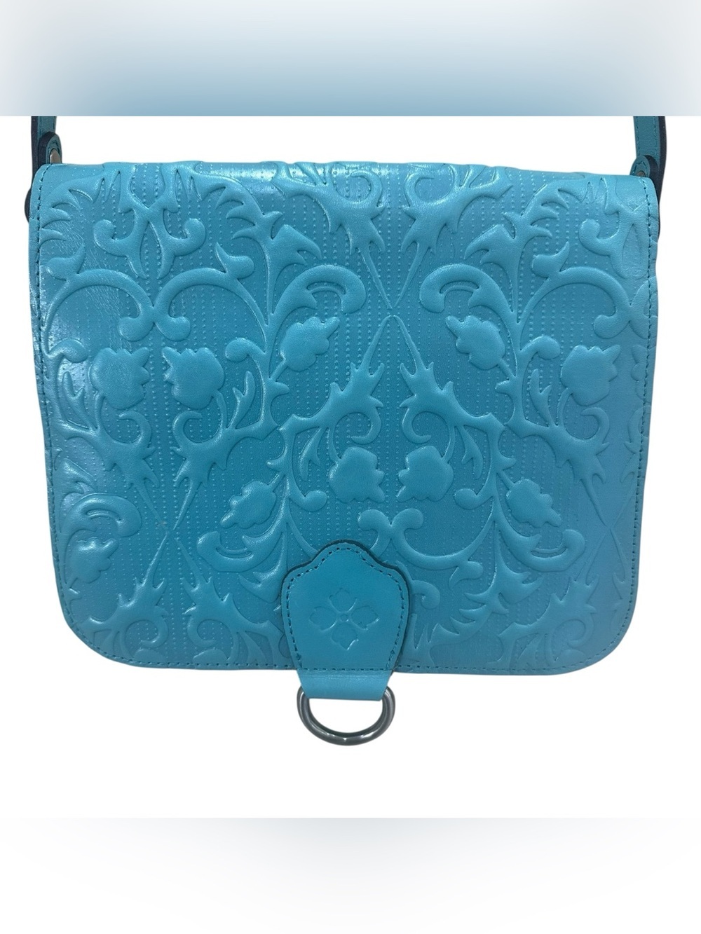 Patricia Nash ILINA Tooled Leather Crossbody Bag Blue Italian Folklore READ